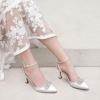 imageAnkis Womens Rhinestone Bow Heels Closed Toe Pumps Strappy Heels for WomenWhite Satin