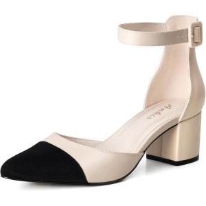 imageAnkis Closed Toe Heels for Women Black Nude Gold Silver Pointed Toe Heels Low Block Chunky Women Pumps with Ankle Strap 225 InchNude Pu