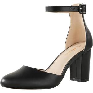 imageAnkis Closed Toe Heels for Women Black Nude White Silver Gold Womens Heels Closed Round Toe Chunky Block Pumps Shoes 3 InchBlack Pu