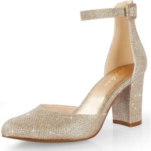 imageAnkis Closed Toe Heels for Women Black Nude White Silver Gold Womens Heels Closed Round Toe Chunky Block Pumps Shoes 3 InchGold Glitter