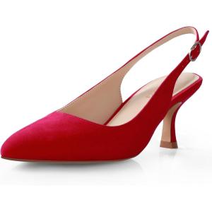 imageAnkis Slingback Heels for Women Closed Toe Womens Pumps Kitten Heel Wedding Party Casual Dress ShoesRed Suede