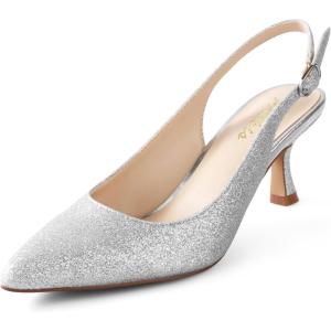imageAnkis Slingback Heels for Women Closed Toe Womens Pumps Kitten Heel Wedding Party Casual Dress ShoesSilver Glitter