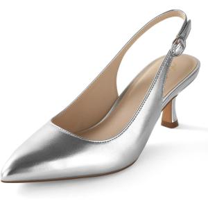 imageAnkis Slingback Heels for Women Closed Toe Womens Pumps Kitten Heel Wedding Party Casual Dress ShoesSilver Pu