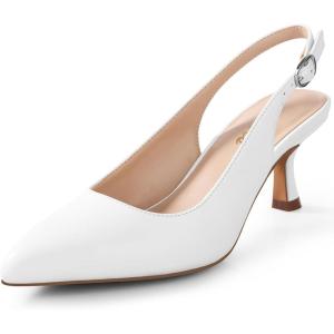 imageAnkis Slingback Heels for Women Closed Toe Womens Pumps Kitten Heel Wedding Party Casual Dress ShoesWhite Pu