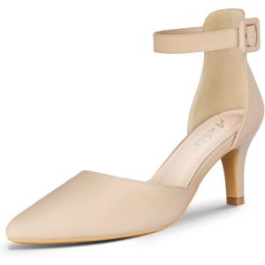 imageAnkis Womens Pumps Low Heel  Black Gold Nude Closed Toe Heel for Women Dress Shoes Low Kitten Heel Wedding Bride Evening Party Standard Size 26 InchesNude Nubuck