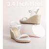 imageAnkis Platform Wedge Sandals for Women Black Brown White Nude Espadrille Womens Wedge Sandals Comfortable Open Toe Ankle Strap High Heel Wedges for Women Dressy Summer 34InchWhite Pu