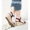 imageAnkis Platform Wedge Sandals for Women Black Brown White Nude Espadrille Womens Wedge Sandals Comfortable Open Toe Ankle Strap High Heel Wedges for Women Dressy Summer 34InchBlack Suede