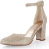 imageAnkis Gold Closed Toe Heels for Women Closed Toe Heels High Block Chunky Women Pumps with Ankle Strap 3 Inch