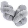 imageAnkis Women Grey Fuzzy Fluffy Slippers Soft Cozy Plush Fluffy Slippers Memory Foam Slipper Fluffy Furry Open Toe Fuzzy Slippers Bedroom Comfy Cross Band Slippers for Womens House Indoor Grey Size 56