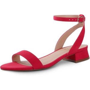 imageAnkis Black Nude White Red Women Sandals Comfortable Walking Strappy Open Toe Sandals for Women Dressy Summer 1 Inch Low block Heel Flat Adjustable Ankle Strap Wide Available Shoes 2024Red Suede