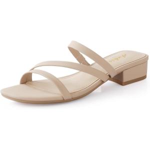 imageAnkis Black Nude White Strappy Heels Women 1 Inch Low Chunky Block Heel Heeled Sandals Square Open Toe Slip On Slides MulesNude Nubuck