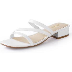 imageAnkis Black Nude White Strappy Heels Women 1 Inch Low Chunky Block Heel Heeled Sandals Square Open Toe Slip On Slides MulesWhite Pu
