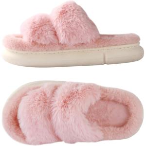 imageAnkis Fuzzy Slippers for Women  UltraSoft Skinfriendly DualStrap Furry Slippers  EVA Cushioned NonSlip Sole  Cozy Memory Foam Women House Slippers  Indoor and Outdoor Cloud SlippersPink