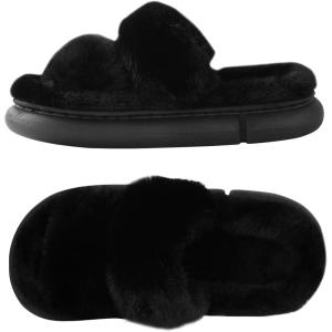 imageAnkis Fuzzy Slippers for Women  UltraSoft Skinfriendly DualStrap Furry Slippers  EVA Cushioned NonSlip Sole  Cozy Memory Foam Women House Slippers  Indoor and Outdoor Cloud SlippersBlack