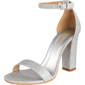 imageAnkis Nude Black White Heels for Women Open Toe Ankle Strap High Heel Sandals Party Wedding Strappy Buckle Sandals Standard Size 4 Inches Tall High Heel DesignSilver