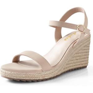 imageAnkis Platform Wedge Sandals for Women Black Brown White Nude Espadrille Womens Wedge Sandals Comfortable Open Toe Ankle Strap High Heel Wedges for Women Dressy Summer 34InchNude Nubuck