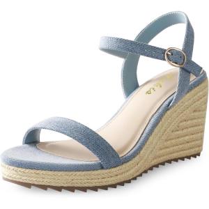 imageAnkis Platform Wedge Sandals for Women Black Brown White Nude Espadrille Womens Wedge Sandals Comfortable Open Toe Ankle Strap High Heel Wedges for Women Dressy Summer 34InchBlue