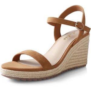 imageAnkis Platform Wedge Sandals for Women Black Brown White Nude Espadrille Womens Wedge Sandals Comfortable Open Toe Ankle Strap High Heel Wedges for Women Dressy Summer 34InchBrown Suede