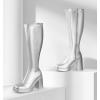 imageAnkis Knee High Boots Platform Boots for Women Chunky Heel Side Zipper Long GOGO BootsSilver Pu