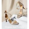 imageAnkis Nude Gold Black Heels Strappy Heels for Women 3 Inch Stiletto Open Toe Sandals for Wedding Evening Party HomecomingGold Fabric