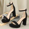 imageAnkis Platform Heels 4 Inches Chunky heels Sandals for Women Comfy Open Toe Block Heeled Sandals Black Nude White Silver Gold Ankle Strappy Heels Black Chunky Platform Heels for Women Summer Dress ShoesB Black Suede