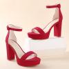 imageAnkis Platform Heels 4 Inches Chunky heels Sandals for Women Comfy Open Toe Block Heeled Sandals Black Nude White Silver Gold Ankle Strappy Heels Black Chunky Platform Heels for Women Summer Dress ShoesH Red Suede
