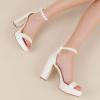 imageAnkis Platform Heels 4 Inches Chunky heels Sandals for Women Comfy Open Toe Block Heeled Sandals Black Nude White Silver Gold Ankle Strappy Heels Black Chunky Platform Heels for Women Summer Dress ShoesE White Pu