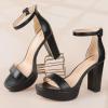 imageAnkis Platform Heels 4 Inches Chunky heels Sandals for Women Comfy Open Toe Block Heeled Sandals Black Nude White Silver Gold Ankle Strappy Heels Black Chunky Platform Heels for Women Summer Dress ShoesG Black Pu
