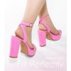 imageAnkis Platform Heels for Women 4 Inches Chunky Heels Sandals for Women Comfy Open Toe Block Heeled Sandals Nude White Silver Gold Black Ankle Strappy Heels for WomenH Pink Suede