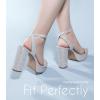 imageAnkis Platform Heels for Women 4 Inches Chunky Heels Sandals for Women Comfy Open Toe Block Heeled Sandals Nude White Silver Gold Black Ankle Strappy Heels for WomenD Silver Glitter