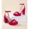 imageAnkis Platform Heels for Women 4 Inches Chunky Heels Sandals for Women Comfy Open Toe Block Heeled Sandals Nude White Silver Gold Black Ankle Strappy Heels for WomenG Red Suede