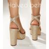 imageAnkis Platform Heels for Women 4 Inches Chunky Heels Sandals for Women Comfy Open Toe Block Heeled Sandals Nude White Silver Gold Black Ankle Strappy Heels for WomenE Gold Shinny