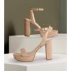 imageAnkis Platform Heels for Women 4 Inches Chunky Heels Sandals for Women Comfy Open Toe Block Heeled Sandals Nude White Silver Gold Black Ankle Strappy Heels for WomenB Nude Suede