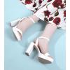 imageAnkis Platform Heels for Women 4 Inches Chunky Heels Sandals for Women Comfy Open Toe Block Heeled Sandals Nude White Silver Gold Black Ankle Strappy Heels for WomenC White Pu