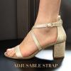 imageAnkis Silver Gold Nude Black White 225Inches Strappy Block Heels Comfy Grace Sandals Open Toe Chunky Dress Wedding Party Prom Heels with Adjustable Cross StrapGold Glitter