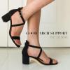 imageAnkis Silver Gold Nude Black White 225Inches Strappy Block Heels Comfy Grace Sandals Open Toe Chunky Dress Wedding Party Prom Heels with Adjustable Cross StrapBlack Nubuck