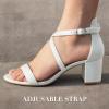 imageAnkis Silver Gold Nude Black White 225Inches Strappy Block Heels Comfy Grace Sandals Open Toe Chunky Dress Wedding Party Prom Heels with Adjustable Cross StrapWhite Pu