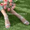 imageAnkis Silver Gold Nude Black White 225Inches Strappy Block Heels Comfy Grace Sandals Open Toe Chunky Dress Wedding Party Prom Heels with Adjustable Cross StrapSilver Glitter