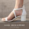 imageAnkis Silver Gold Nude Black White 225Inches Strappy Block Heels Comfy Grace Sandals Open Toe Chunky Dress Wedding Party Prom Heels with Adjustable Cross StrapWhite Pu