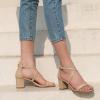 imageAnkis Silver Gold Nude Black White 225Inches Strappy Block Heels Comfy Grace Sandals Open Toe Chunky Dress Wedding Party Prom Heels with Adjustable Cross StrapNude Nubuck