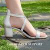 imageAnkis Silver Gold Nude Black White 225Inches Strappy Block Heels Comfy Grace Sandals Open Toe Chunky Dress Wedding Party Prom Heels with Adjustable Cross StrapSilver Glitter