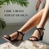 imageAnkis Silver Gold Nude Black White 225Inches Strappy Block Heels Comfy Grace Sandals Open Toe Chunky Dress Wedding Party Prom Heels with Adjustable Cross StrapBlack Nubuck