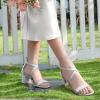 imageAnkis Silver Gold Nude Black White 225Inches Strappy Block Heels Comfy Grace Sandals Open Toe Chunky Dress Wedding Party Prom Heels with Adjustable Cross StrapSilver Glitter