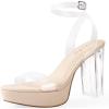 imageAnkis Platform Heels for Women 4 Inches Chunky Heels Sandals for Women Comfy Open Toe Block Heeled Sandals Nude White Silver Gold Black Ankle Strappy Heels for WomenF Crystal Clear