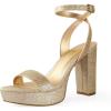 imageAnkis Platform Heels for Women 4 Inches Chunky Heels Sandals for Women Comfy Open Toe Block Heeled Sandals Nude White Silver Gold Black Ankle Strappy Heels for WomenE Gold Shinny