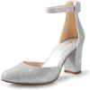 imageAnkis Silver Closed Toe Heels for Women Closed Toe Heels High Block Chunky Women Pumps with Ankle Strap 3 Inch