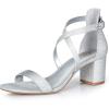 imageAnkis Silver Gold Nude Black White 225Inches Strappy Block Heels Comfy Grace Sandals Open Toe Chunky Dress Wedding Party Prom Heels with Adjustable Cross StrapSilver Glitter