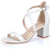 imageAnkis Silver Gold Nude Black White 225Inches Strappy Block Heels Comfy Grace Sandals Open Toe Chunky Dress Wedding Party Prom Heels with Adjustable Cross StrapWhite Pu