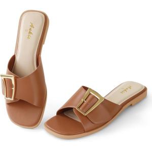 imageAnkis Black White Brown Womens Flat Sandals Comfortable Flat Sandals for Dressy Summer Womens Slide SandalsBrown
