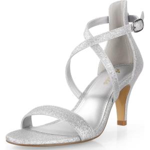 imageAnkis Nude Gold Black Heels Strappy Heels for Women 3 Inch Stiletto Open Toe Sandals for Wedding Evening Party HomecomingSliver Glitter